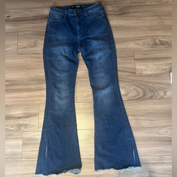 Dark Blue Denim Flared Denim Jeans - Picture 1 of 5
